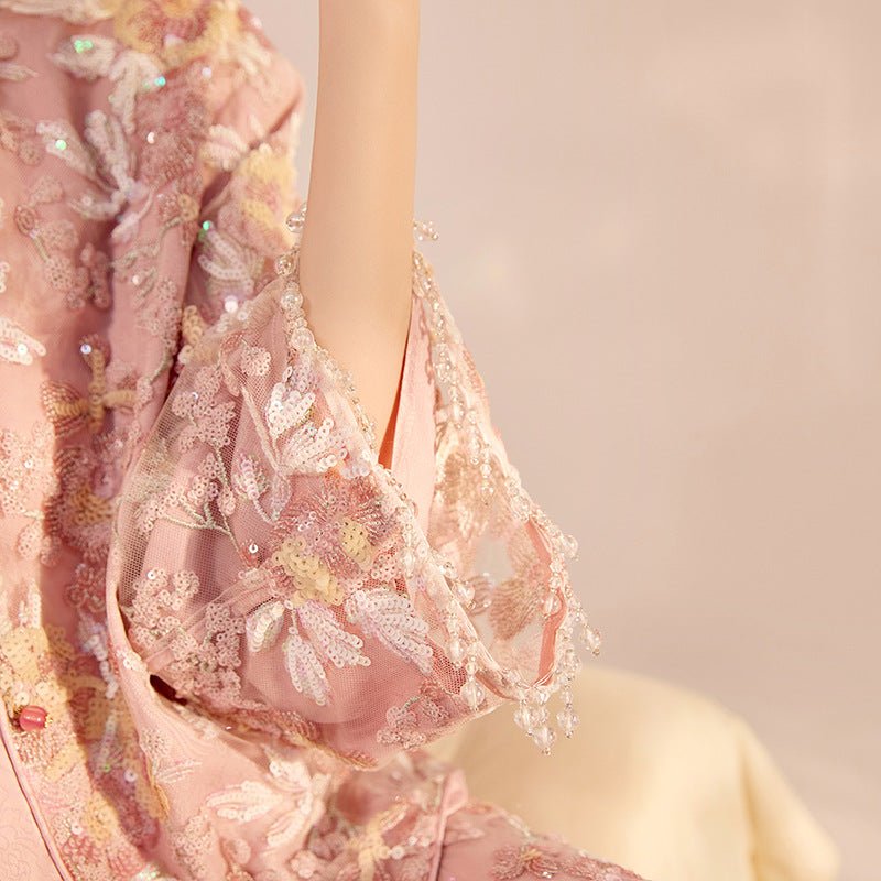 Luxury Embroidered Floral Jacket & Skirt Set(MS307) - Mariam's Collection