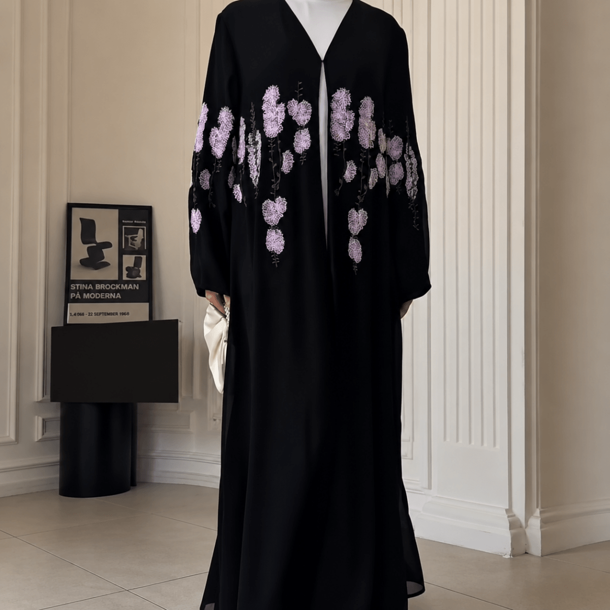 Luxury Floral Embroidered Double-Layer Chiffon Open Abaya(MOA308) - Mariam's Collection