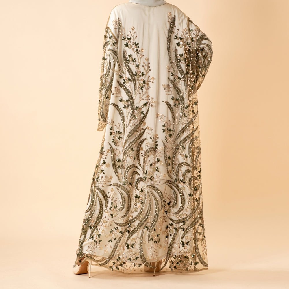Luxury Hand-Beaded Sequin Embroidered Open Abaya for Eid & Wedding Occasions (MOA305) - Mariam's Collection
