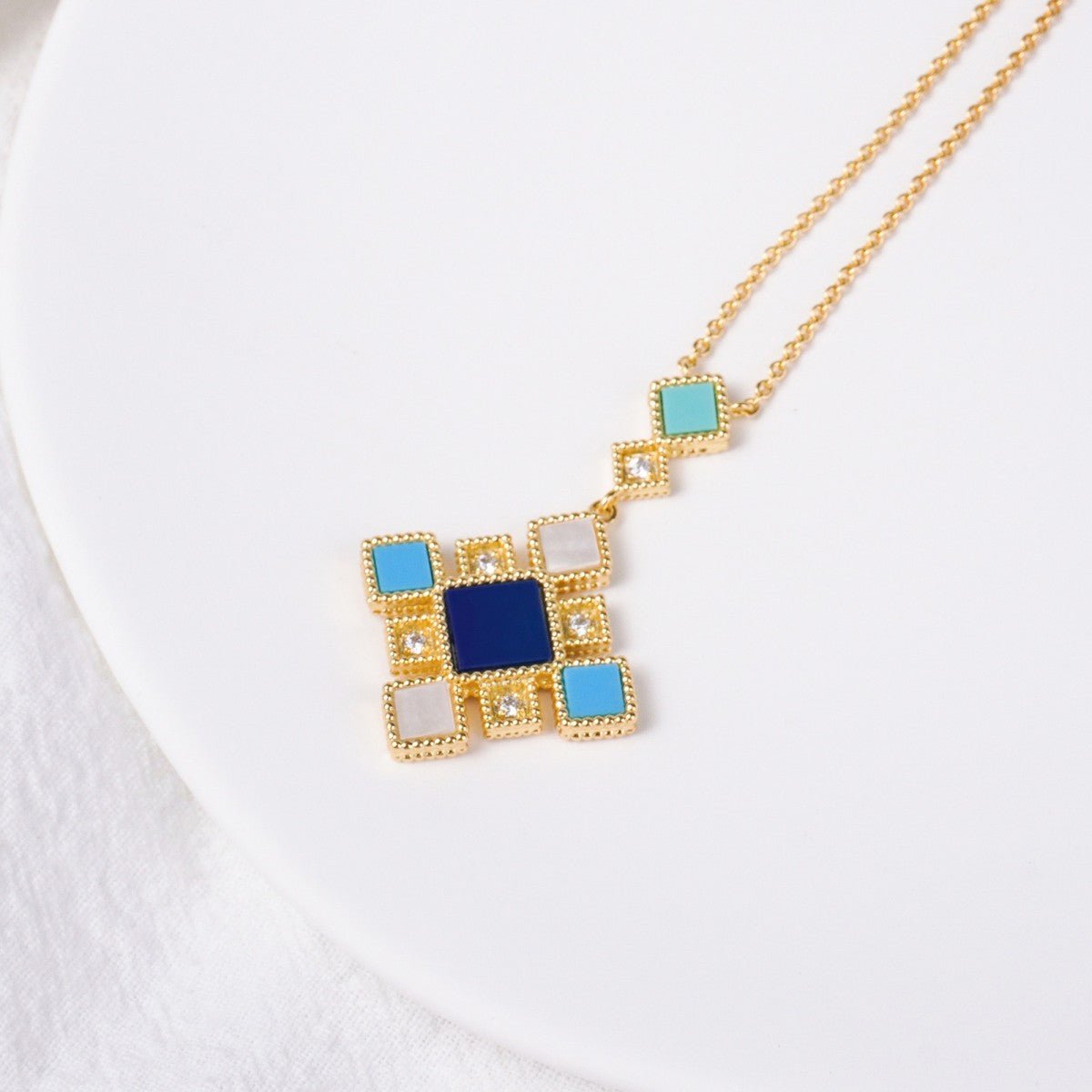 Luxury Islamic Accessories Geometric Gemstone Jewelry 4 - Piece Set – Necklace, Ring, Earrings & Bracelet(MAC253) - Mariam's Collection