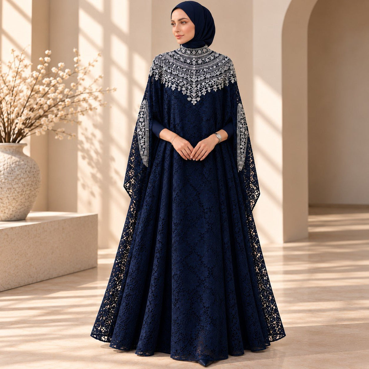 Luxury Lace Beaded Abaya Dress | Wedding & Nikah Occasion Gown (MA470) - Mariam's Collection