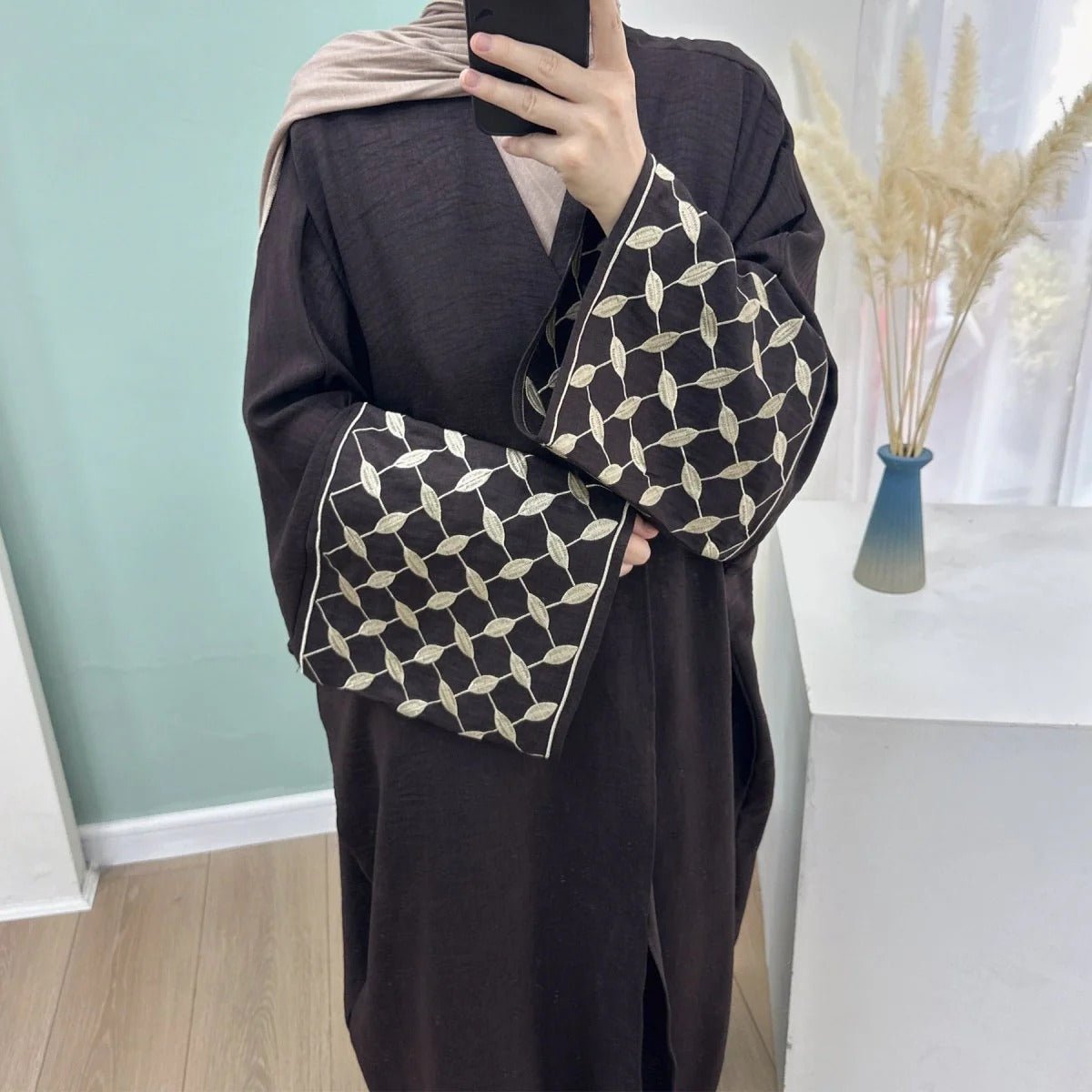 Luxury Muslim Embroidered Elegant Open Abaya Dress. (MOA160) - Mariam's Collection