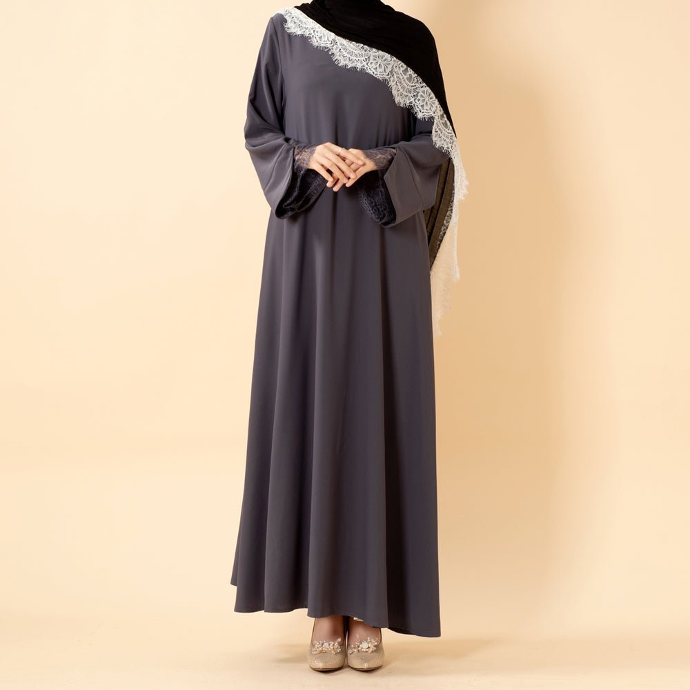 Luxury Nida Umbrella Abaya with Lace Cuffs – Modest Dress (MA456) - Mariam's Collection
