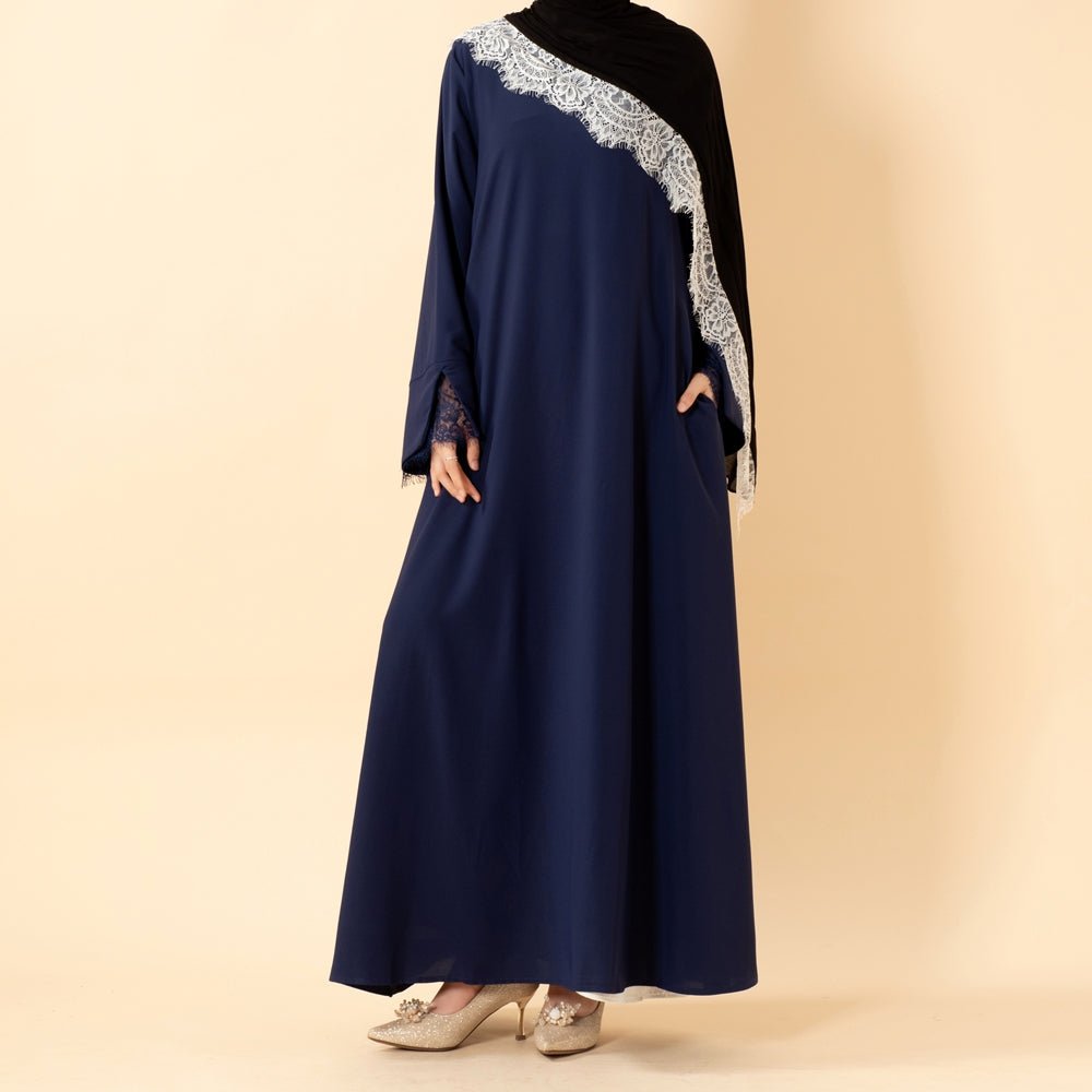 Luxury Nida Umbrella Abaya with Lace Cuffs – Modest Dress (MA456) - Mariam's Collection