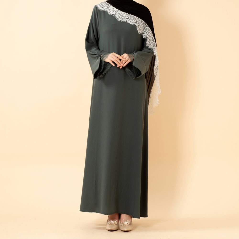 Luxury Nida Umbrella Abaya with Lace Cuffs – Modest Dress (MA456) - Mariam's Collection