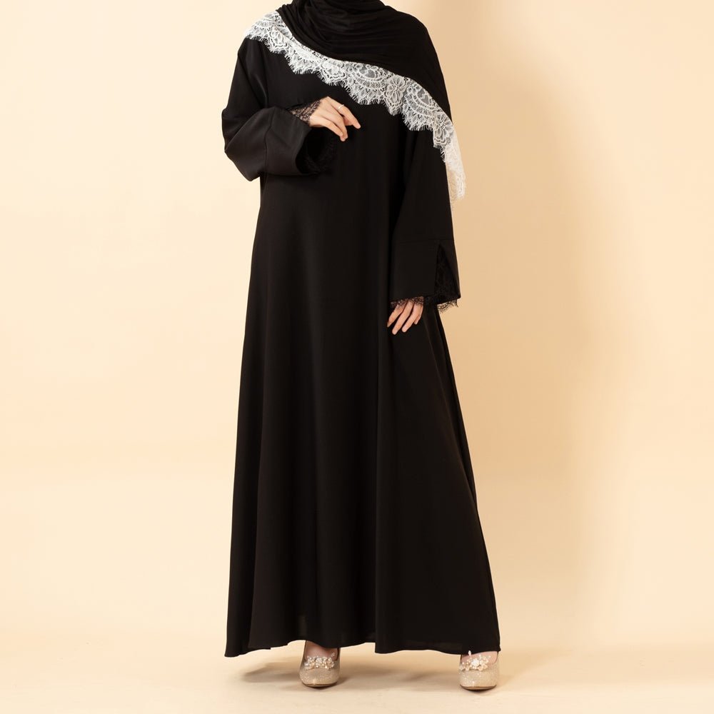 Luxury Nida Umbrella Abaya with Lace Cuffs – Modest Dress (MA456) - Mariam's Collection