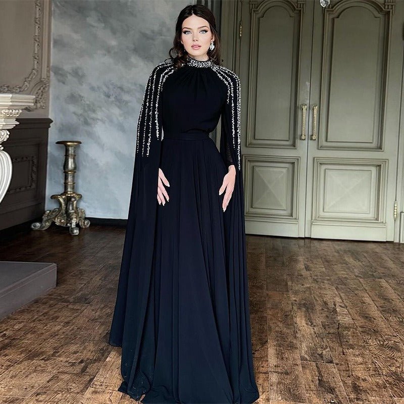 Luxury Rhinestone Embellished Abaya | Flowing Raglan Sleeve Dress with Cinched Waist(MA299) - Mariam's Collection