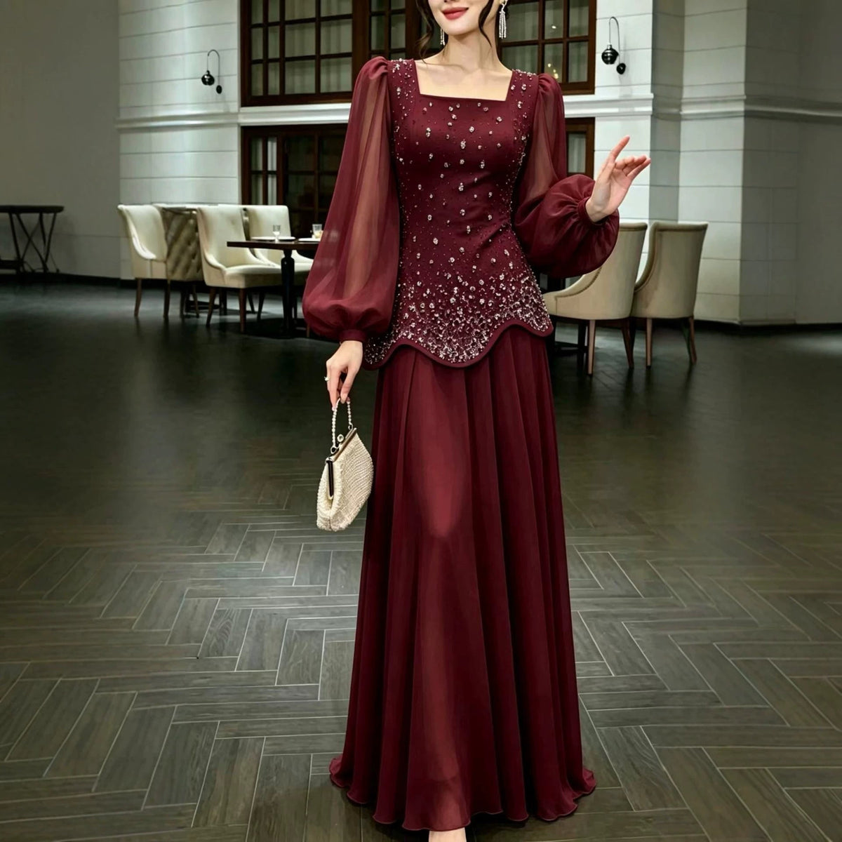Luxury Rhinestone Top & Maxi Skirt Wedding Set (MS561) - Mariam's Collection