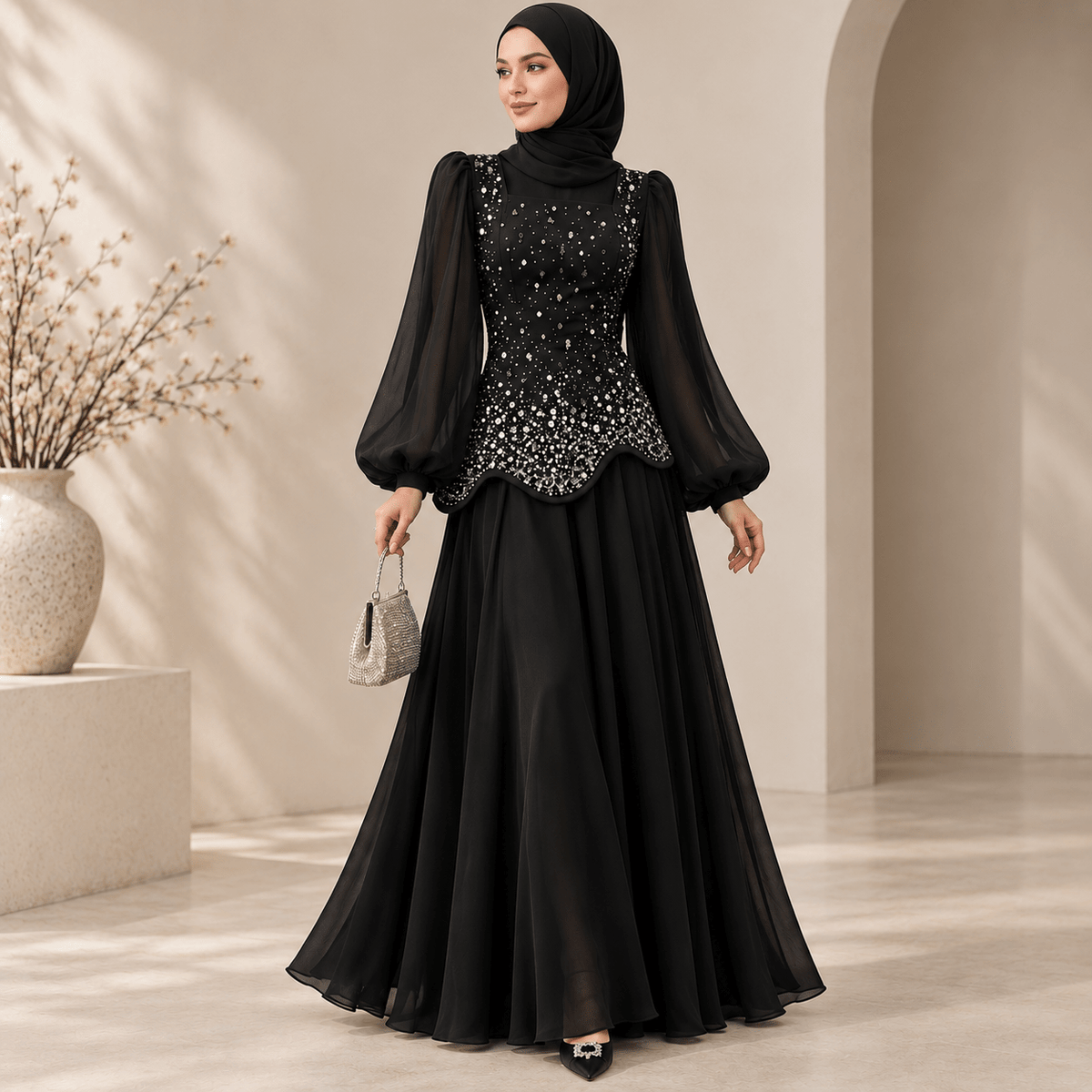 Luxury Rhinestone Top & Maxi Skirt Wedding Set (MS561) - Mariam's Collection