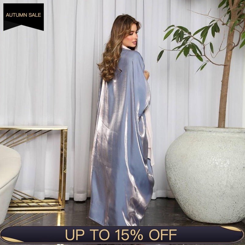 Luxury Silk Satin Bat Sleeve Abaya Robe | Modest V-Neck Evening Dress (MOA225)