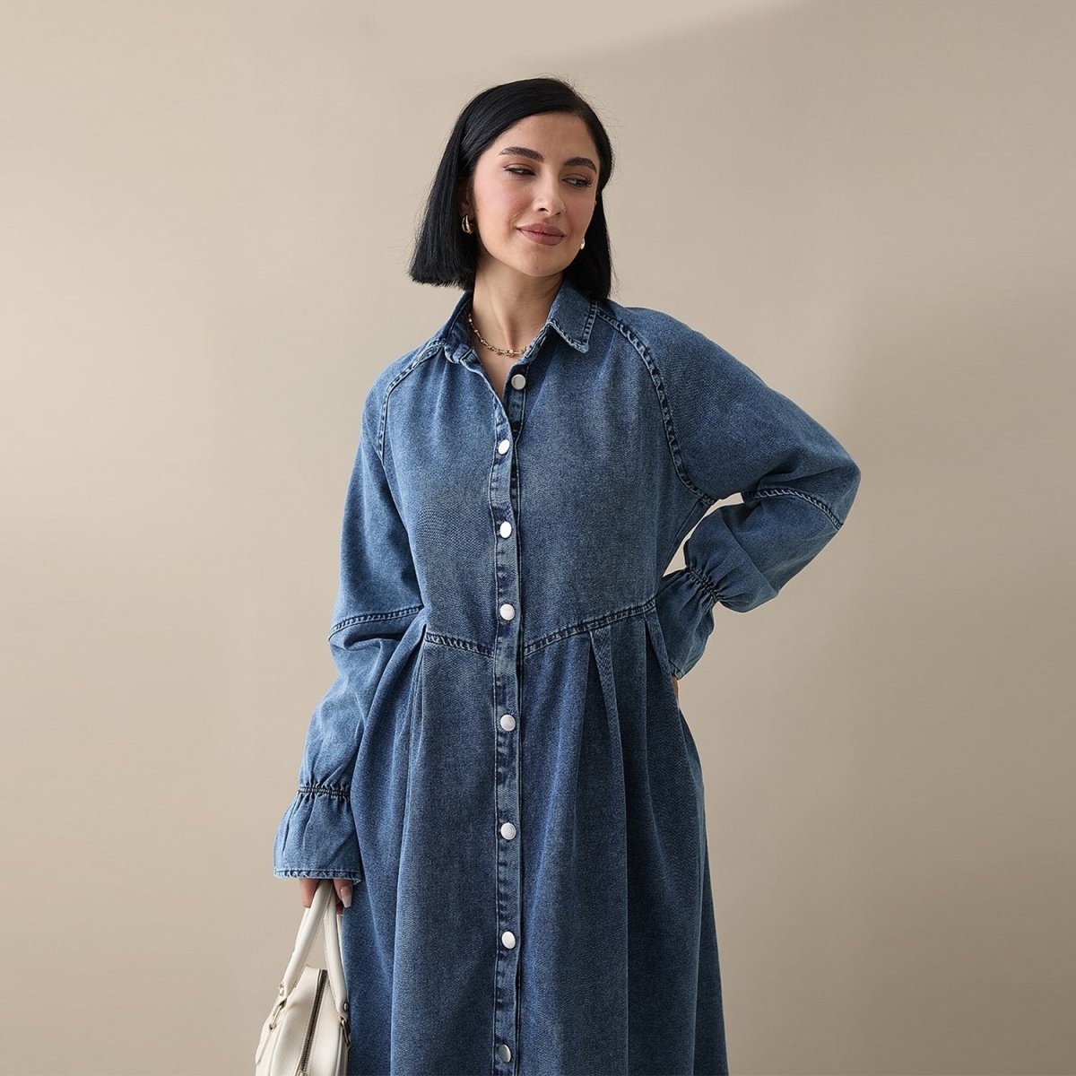 Lyocell Denim Maxi Dress(MS442) - Mariam's Collection