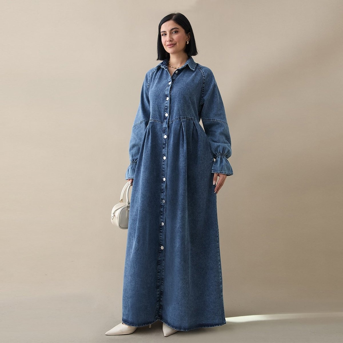 Lyocell Denim Maxi Dress(MS442) - Mariam's Collection