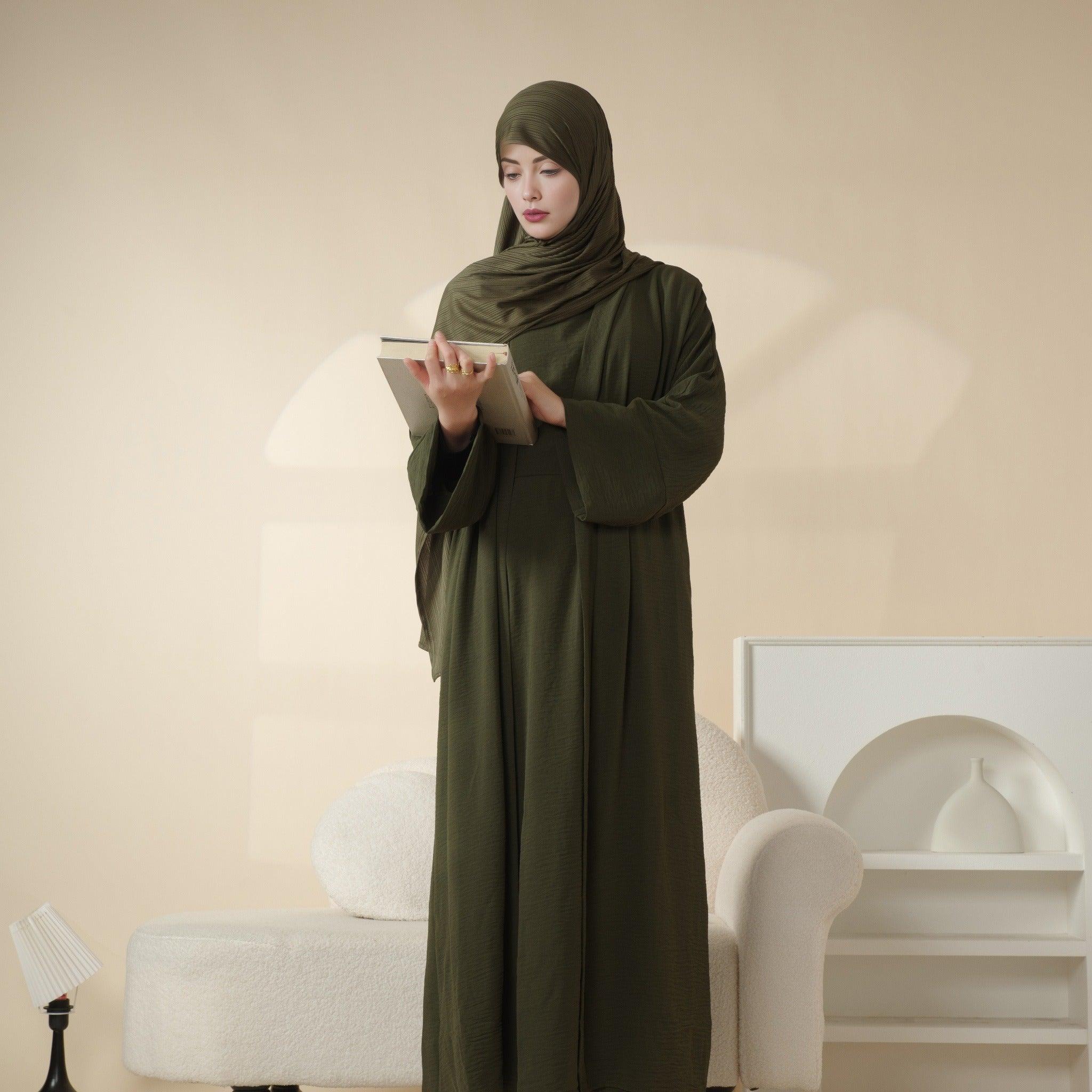 MA002 Crepe Pocket Open Abaya Set 2 - Piece - Mariam's Collection