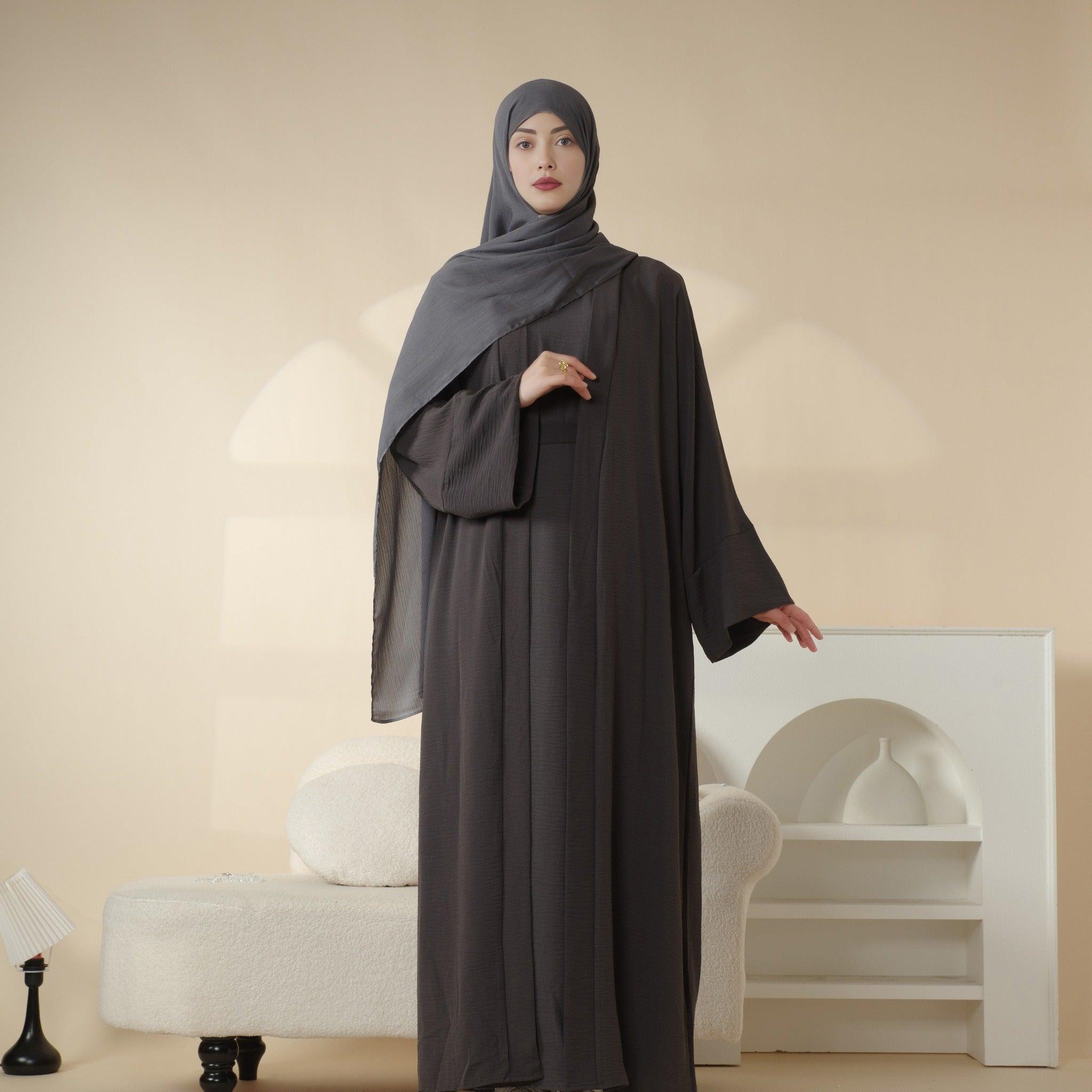 MA002 Crepe Pocket Open Abaya Set 2 - Piece - Mariam's Collection