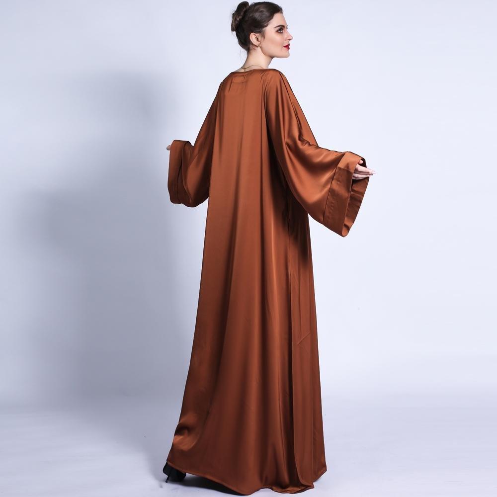 MA011 Pocket Satin Abaya With Shiny Rhinestone Belt - Mariam's Collection