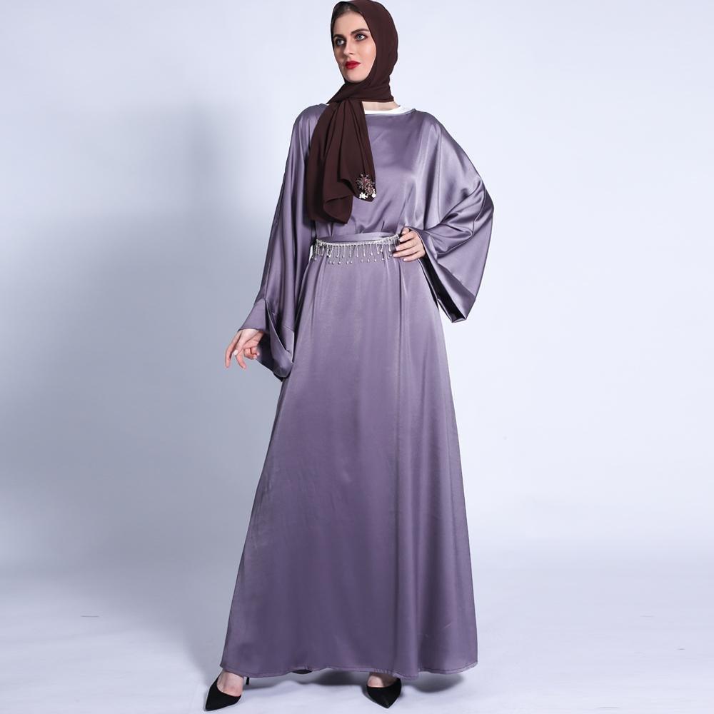 MA011 Pocket Satin Abaya With Shiny Rhinestone Belt - Mariam's Collection