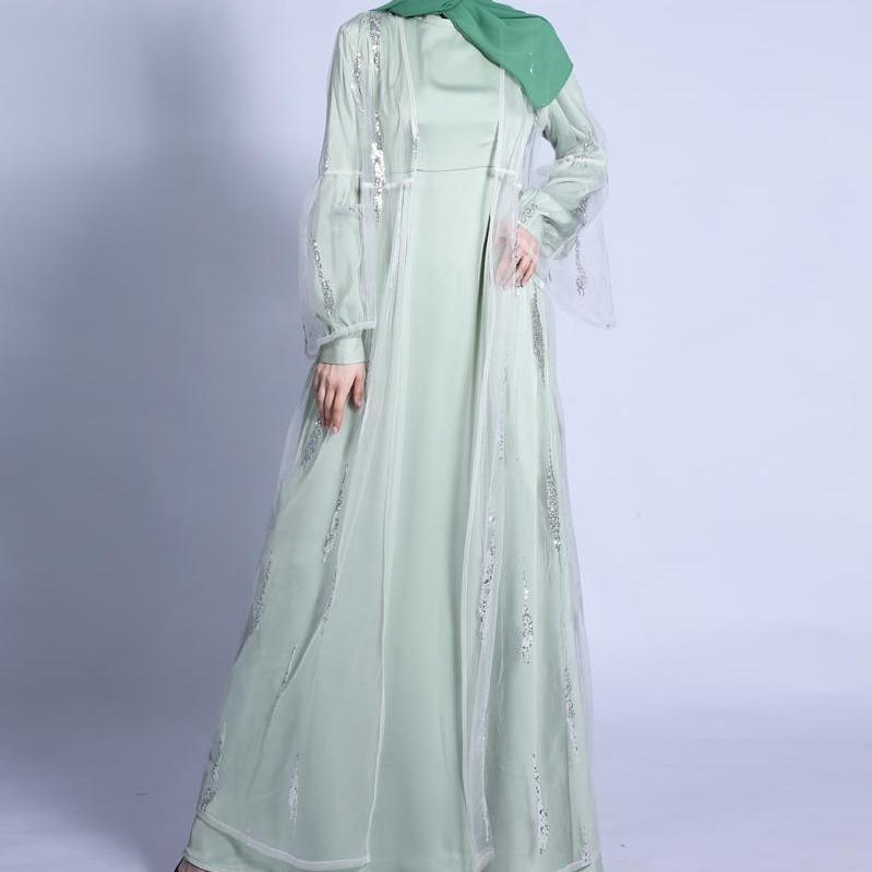 MA025 Sequins Satin 2 Pieces Pocket Abaya Set - Mariam's Collection