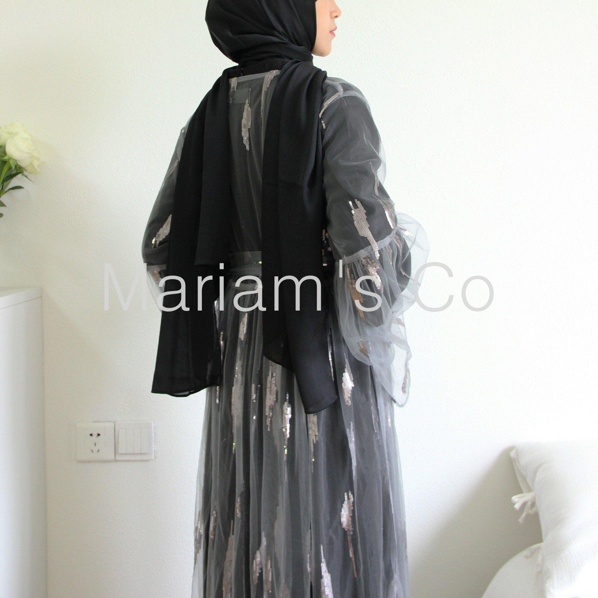 MA025 Sequins Satin 2 Pieces Pocket Abaya Set - Mariam's Collection