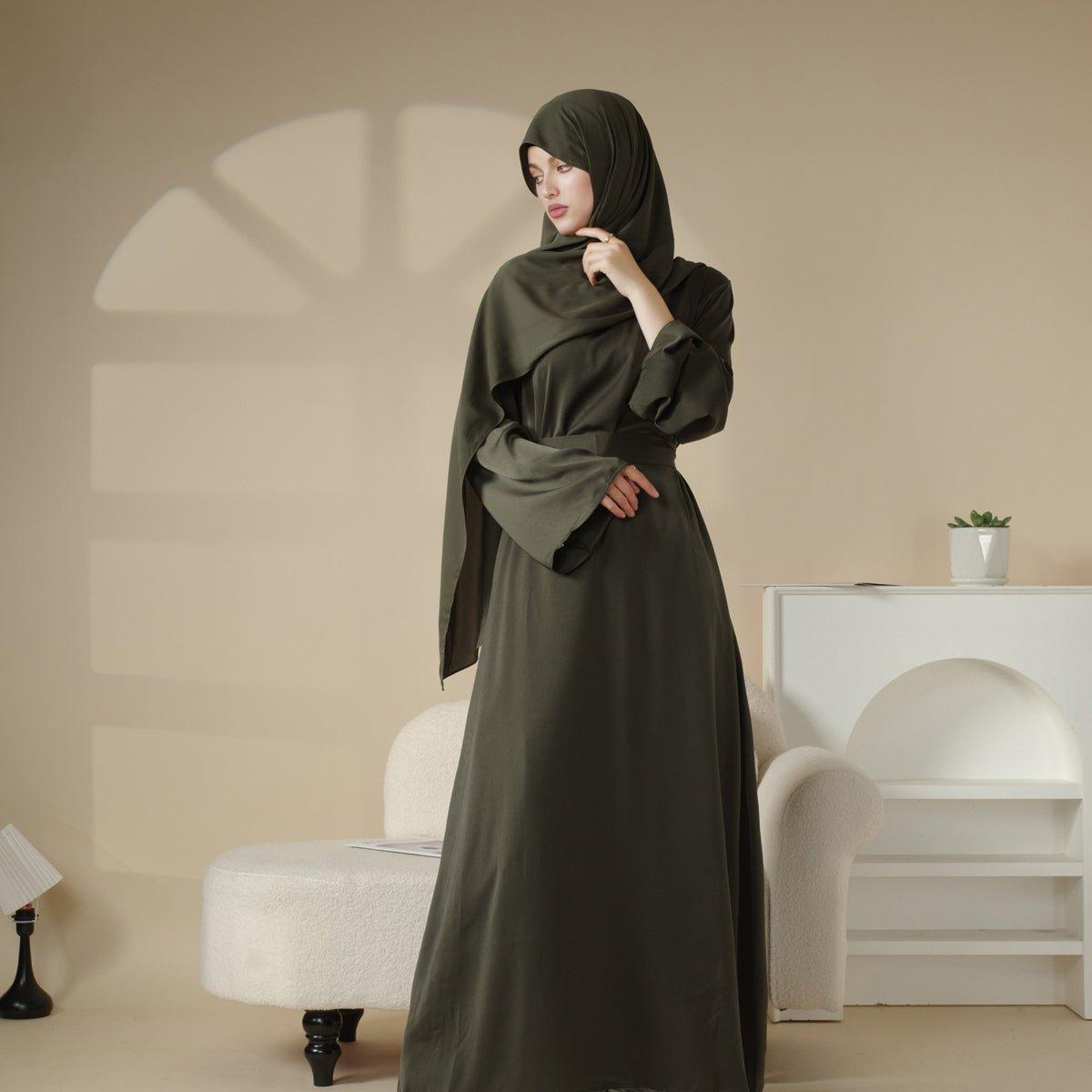 MA030 Satin Double Pocket Concealed Button Plain Abaya - Mariam's Collection