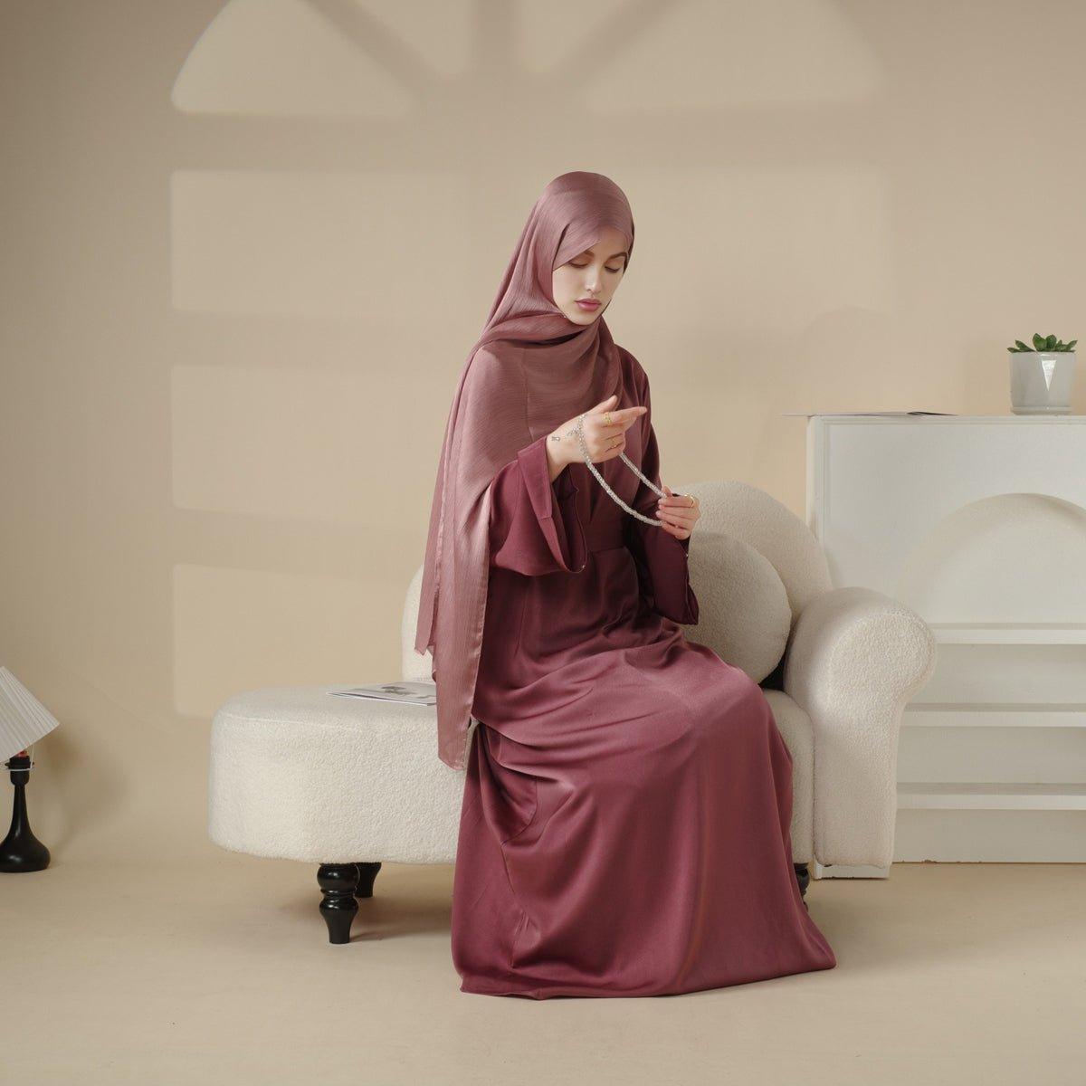 MA030 Satin Double Pocket Concealed Button Plain Abaya - Mariam's Collection