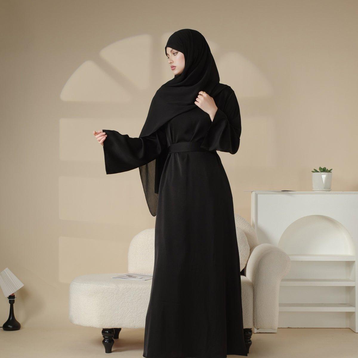 MA030 Satin Double Pocket Concealed Button Plain Abaya - Mariam's Collection