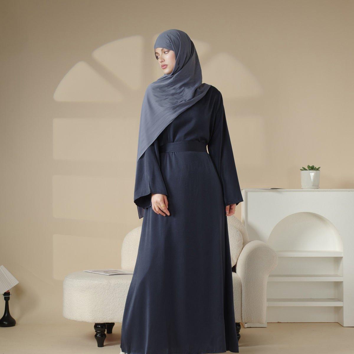 MA030 Satin Double Pocket Concealed Button Plain Abaya - Mariam's Collection