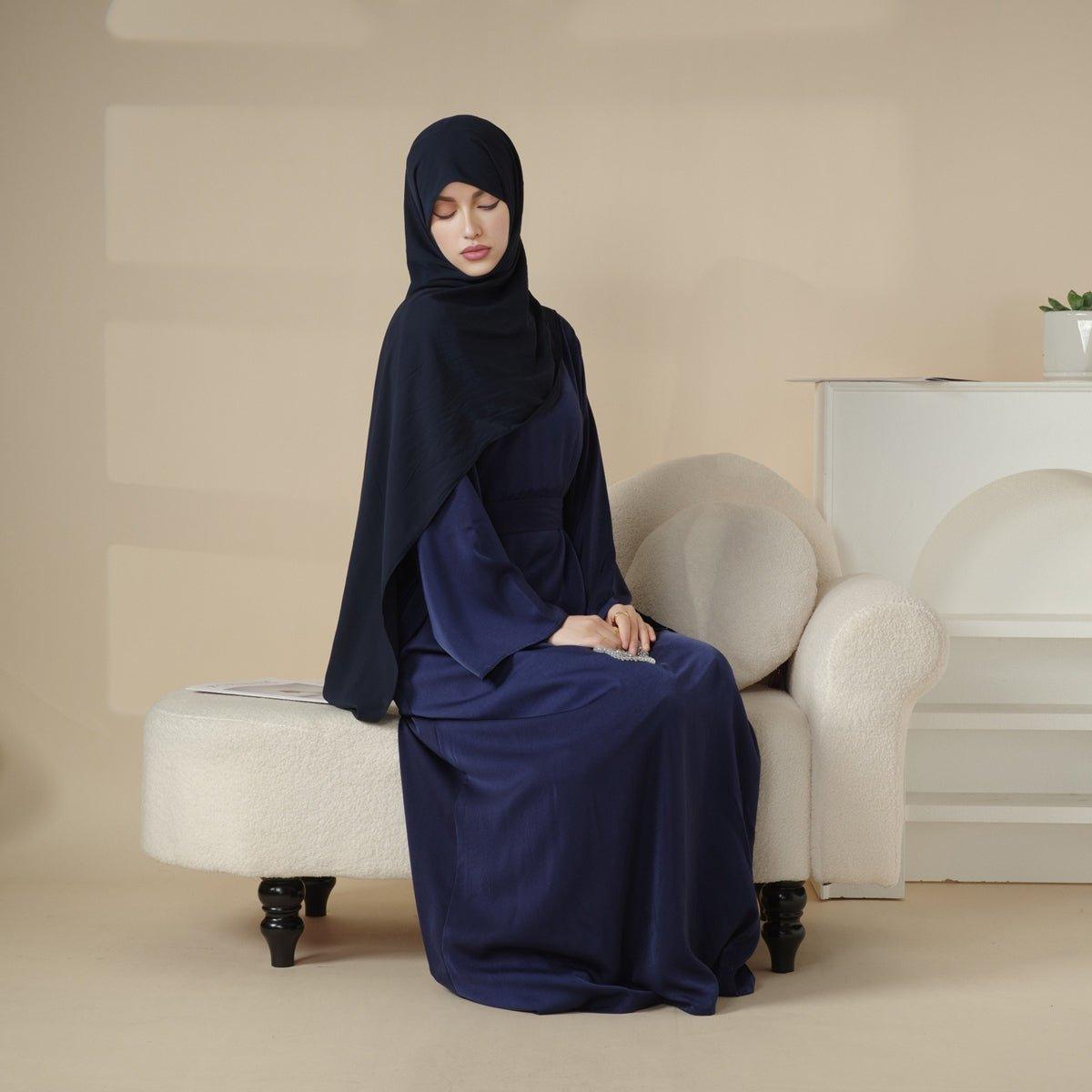 MA030 Satin Double Pocket Concealed Button Plain Abaya - Mariam's Collection