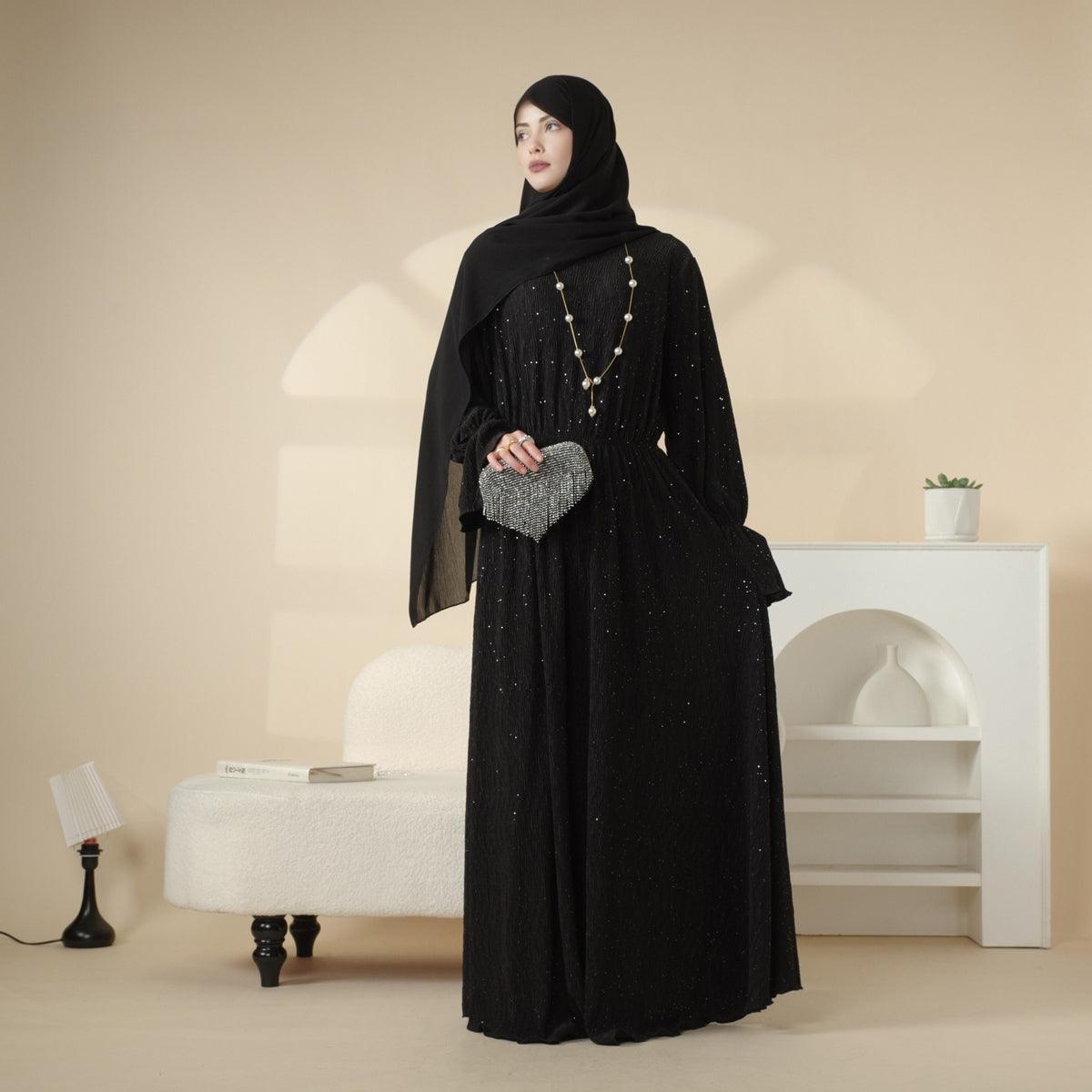 MA038 Pleated Sparkle Abaya Dress - Mariam's Collection