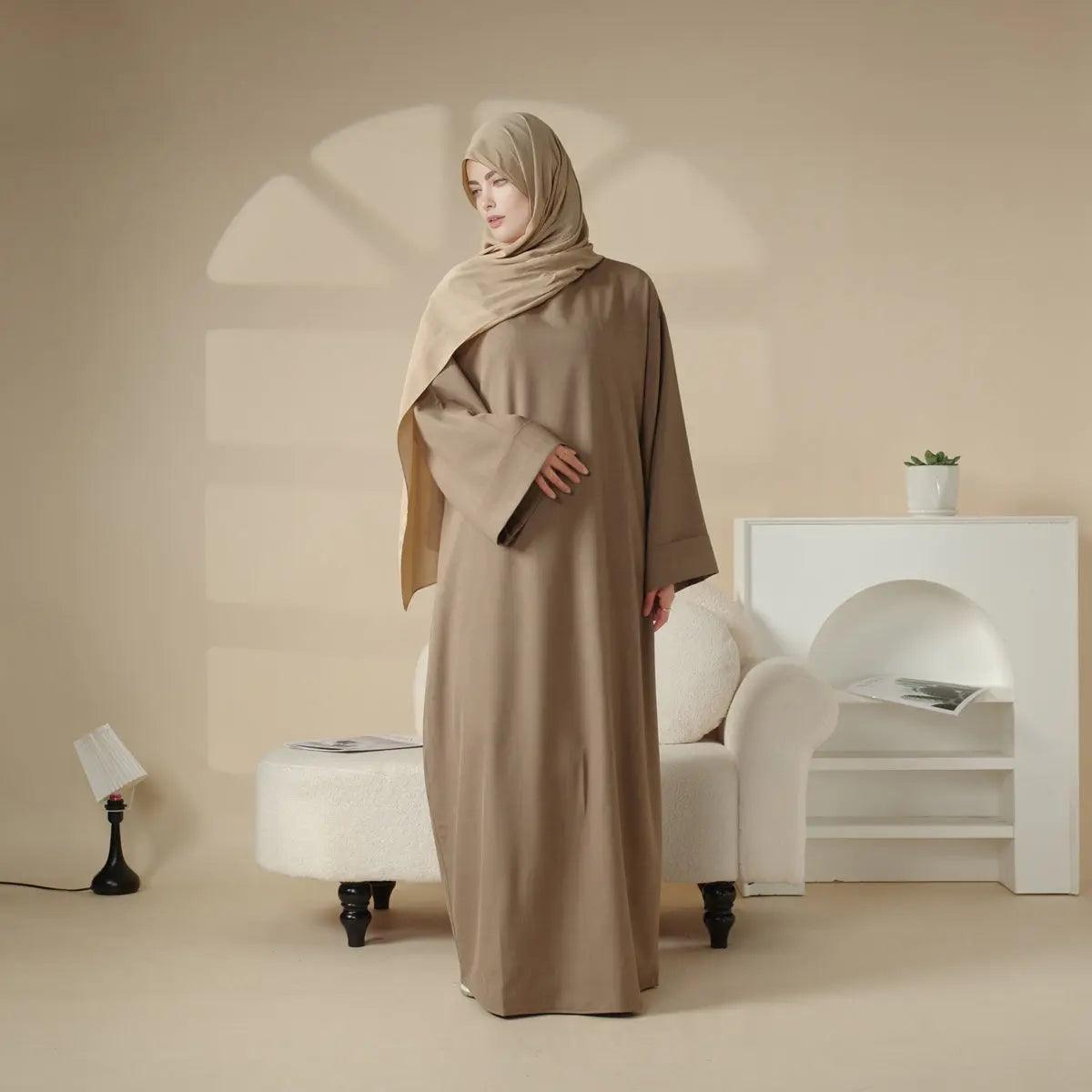 Linen Plain Abaya with Pockets 2-Piece Set (MA043)