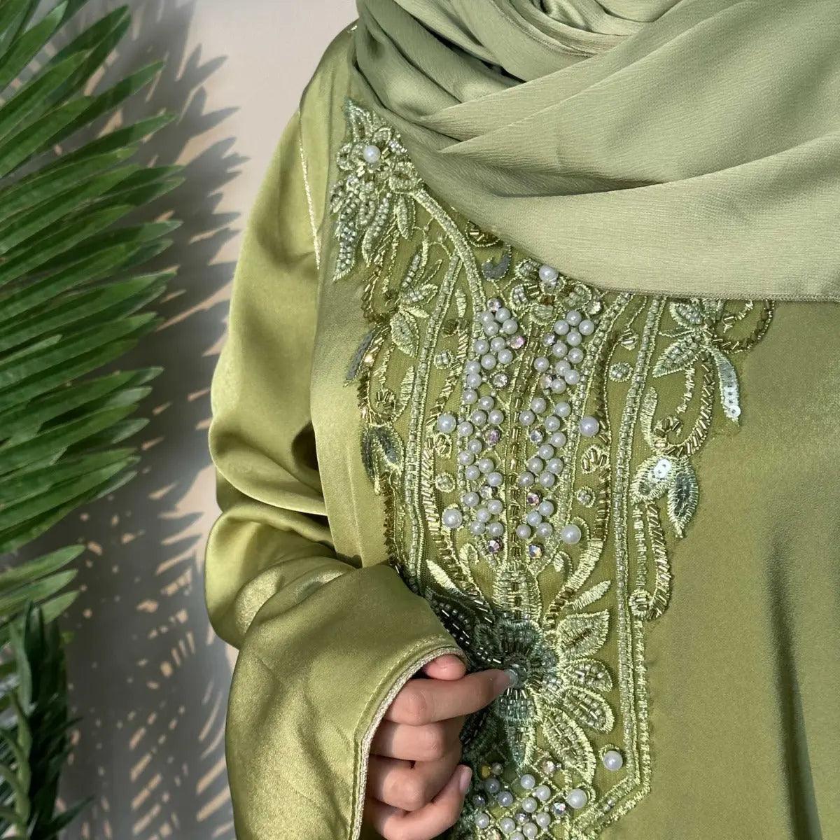 MA044 Satin Embroidered Plain Abaya - Mariam's Collection