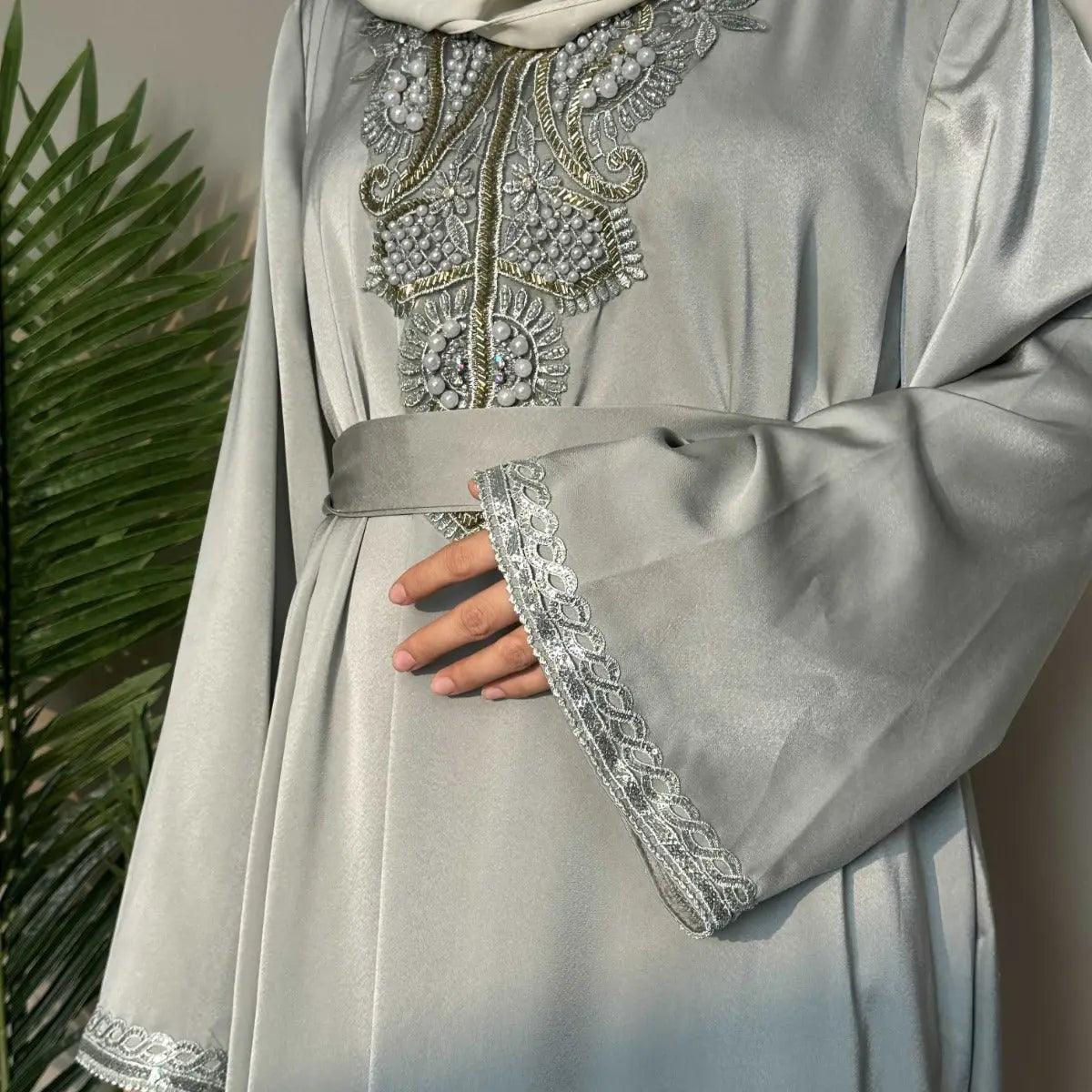 MA044 Satin Embroidered Plain Abaya - Mariam's Collection