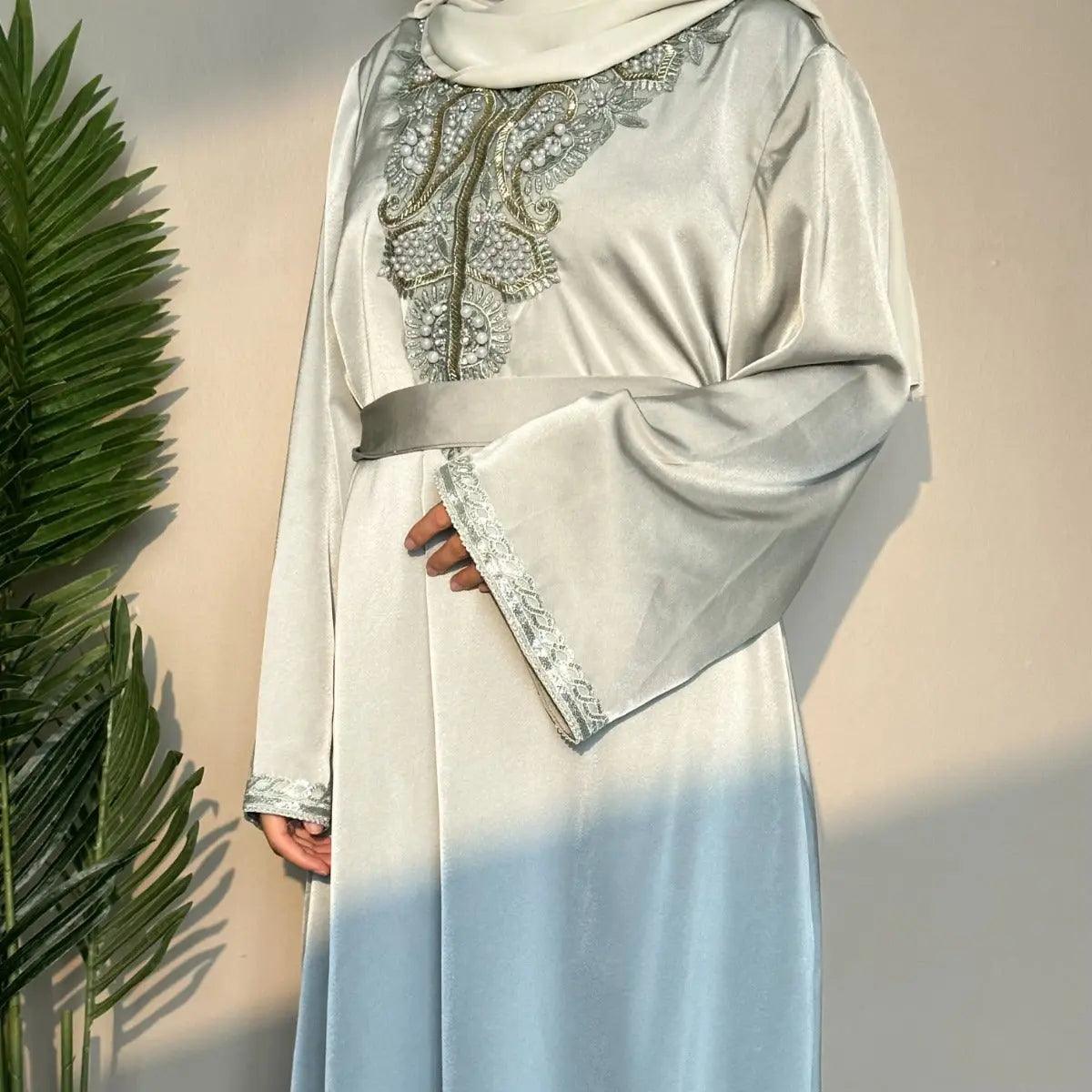 MA044 Satin Embroidered Plain Abaya - Mariam's Collection