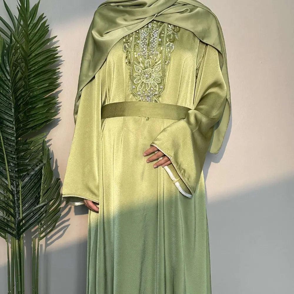 MA044 Satin Embroidered Plain Abaya - Mariam's Collection