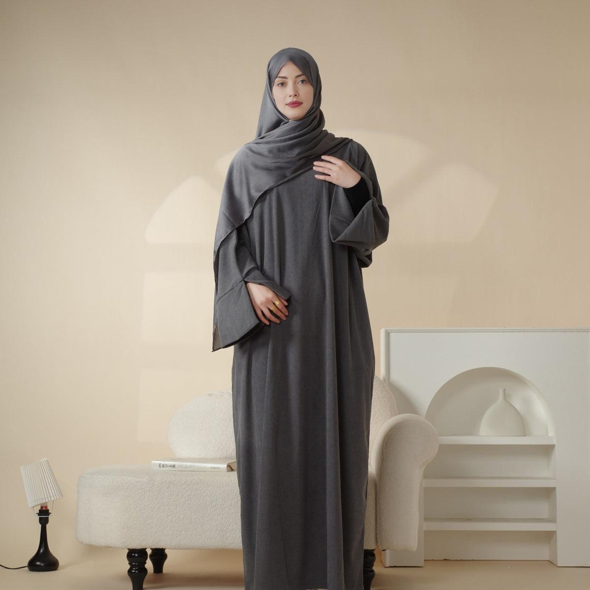 MA045 Corduroy Wide Sleeve Abaya - Mariam's Collection