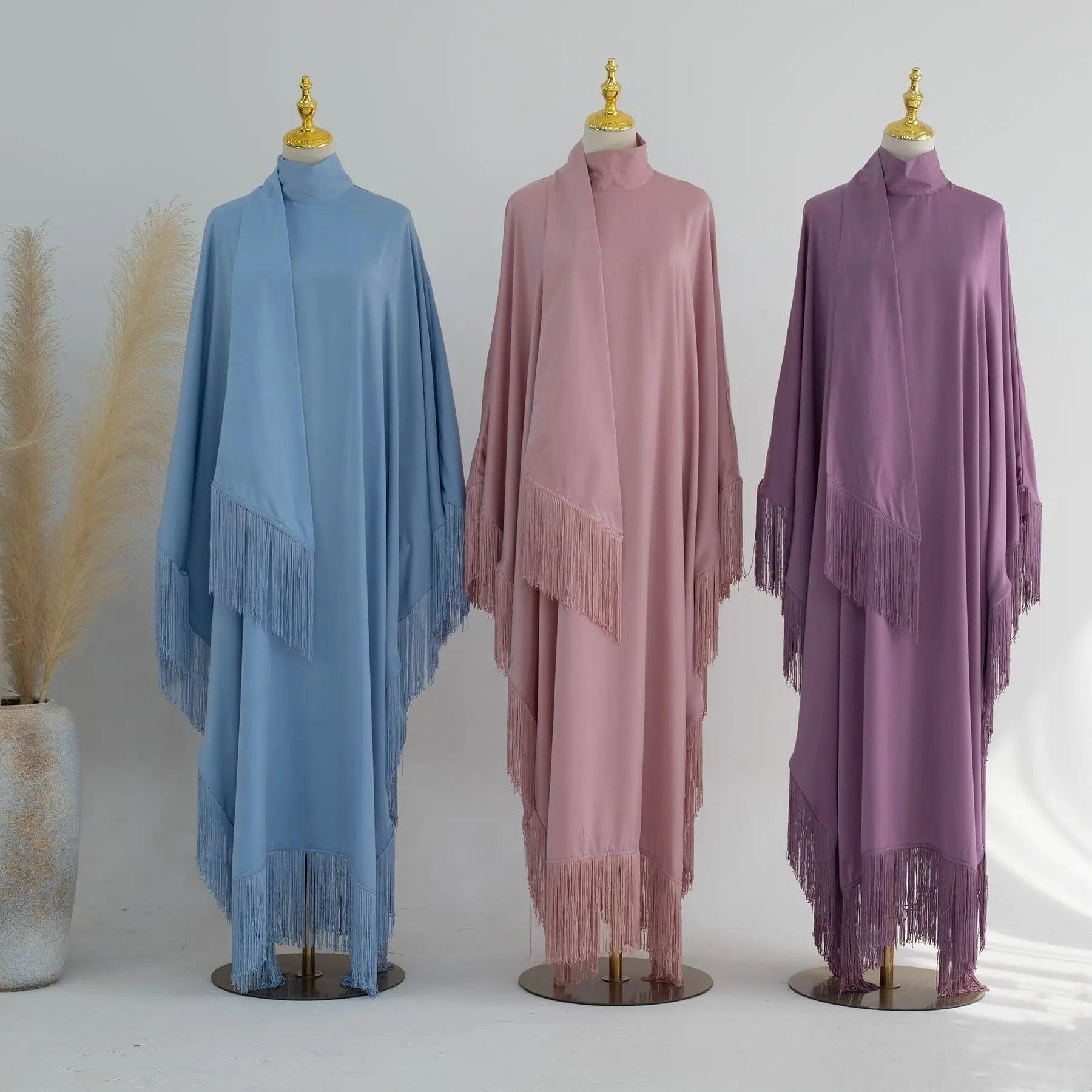 MA047 Batwing Sleeve Fringe Party Abaya - Mariam's Collection