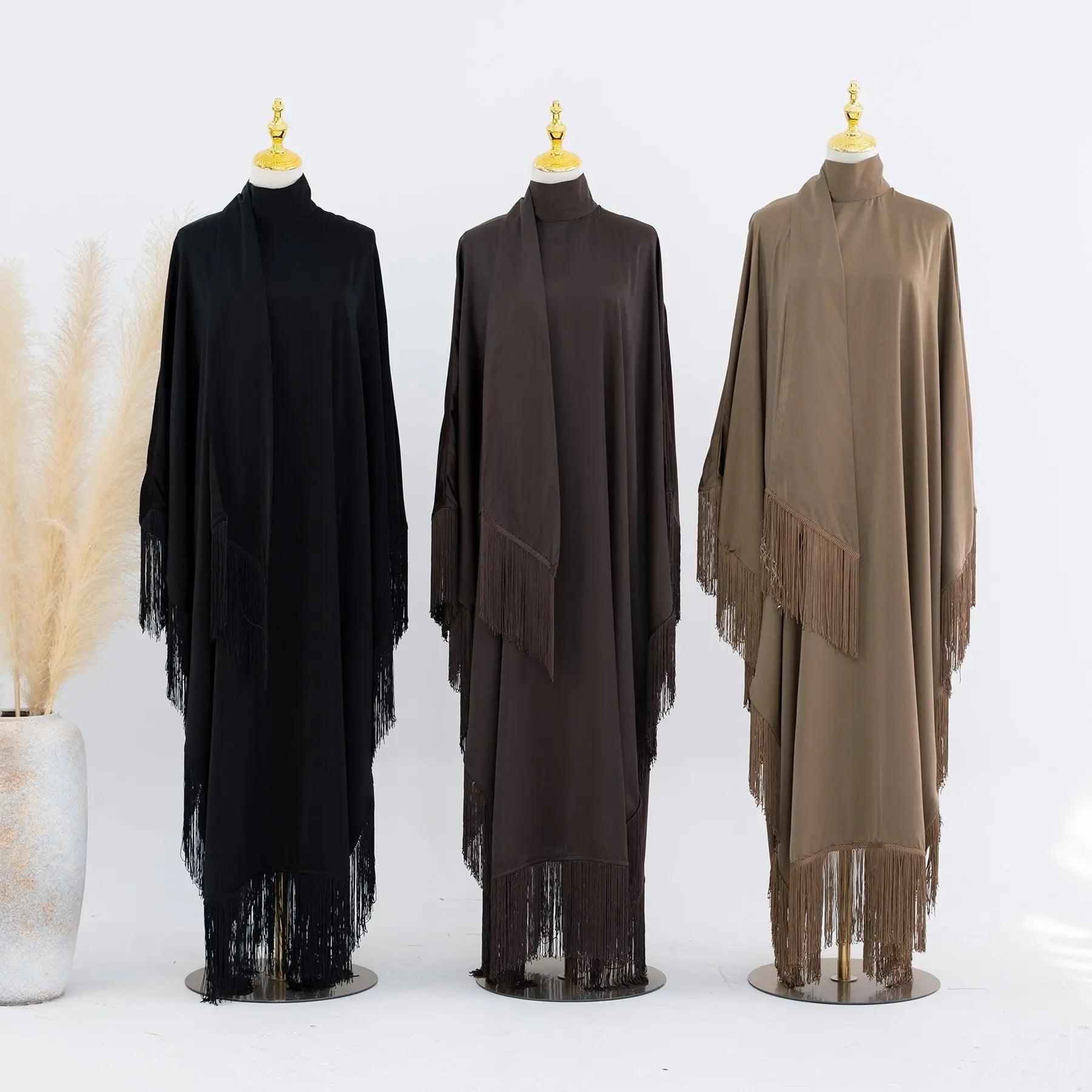 MA047 Batwing Sleeve Fringe Party Abaya - Mariam's Collection