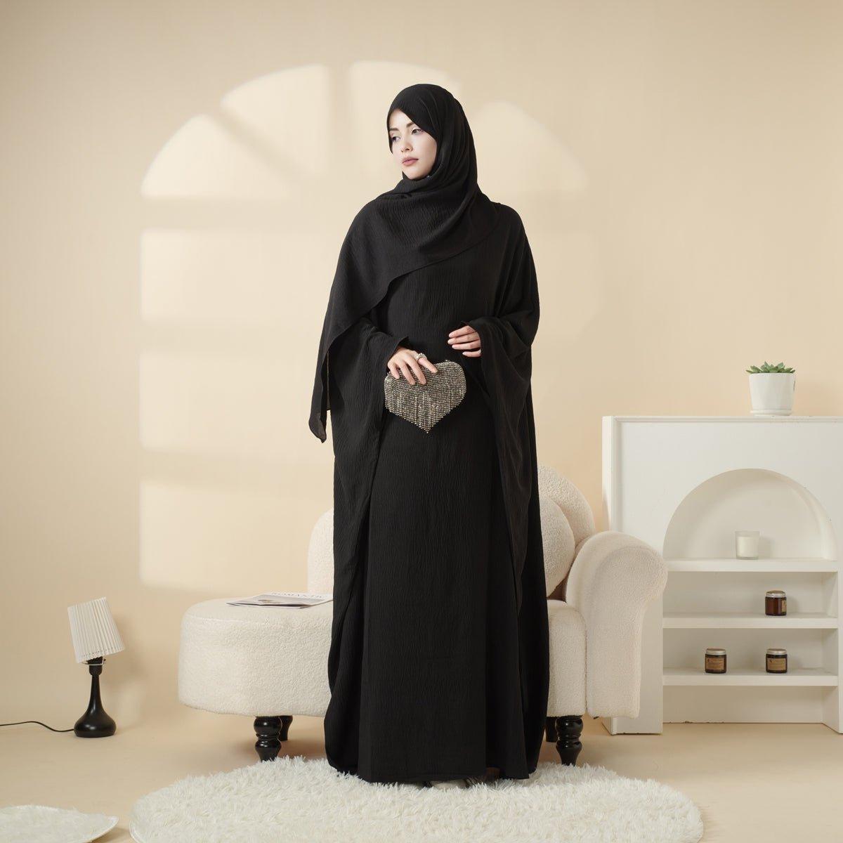 MA048 Butterfly Sleeve Plain Abaya - Mariam's Collection