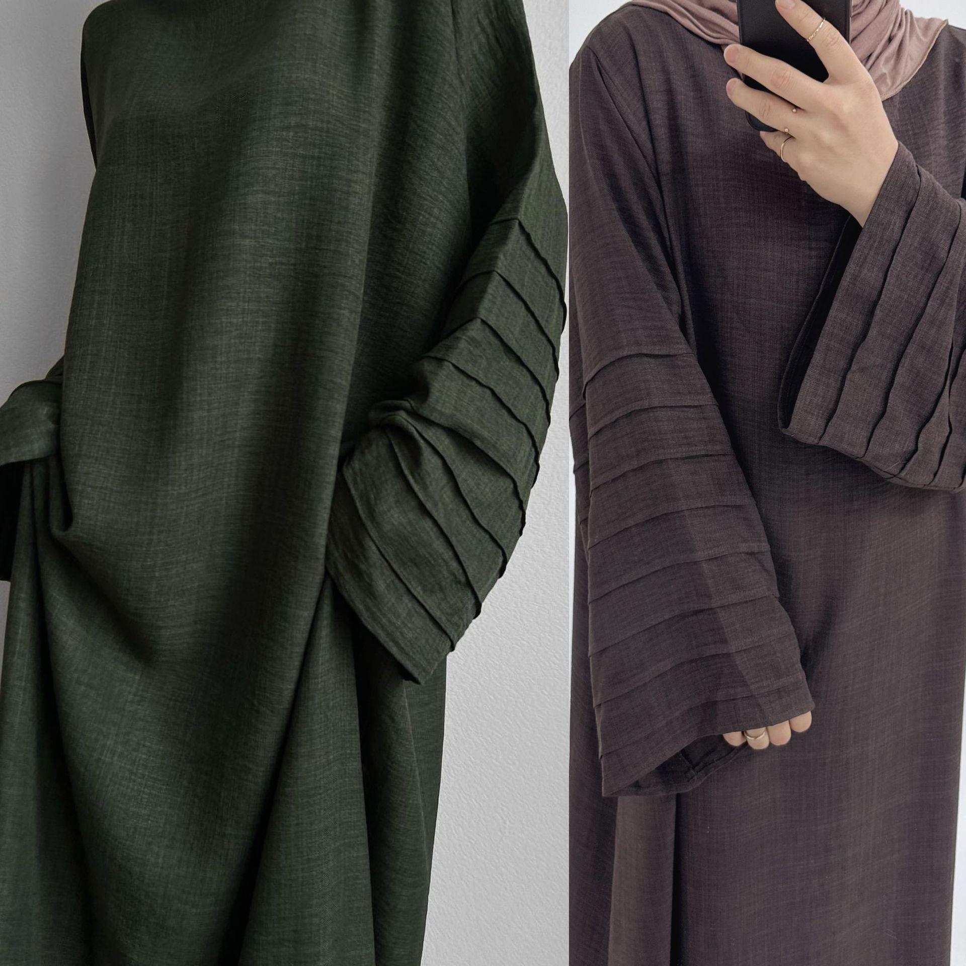 MA051 Solid Wrinkle Sleeve Abaya - Mariam's Collection