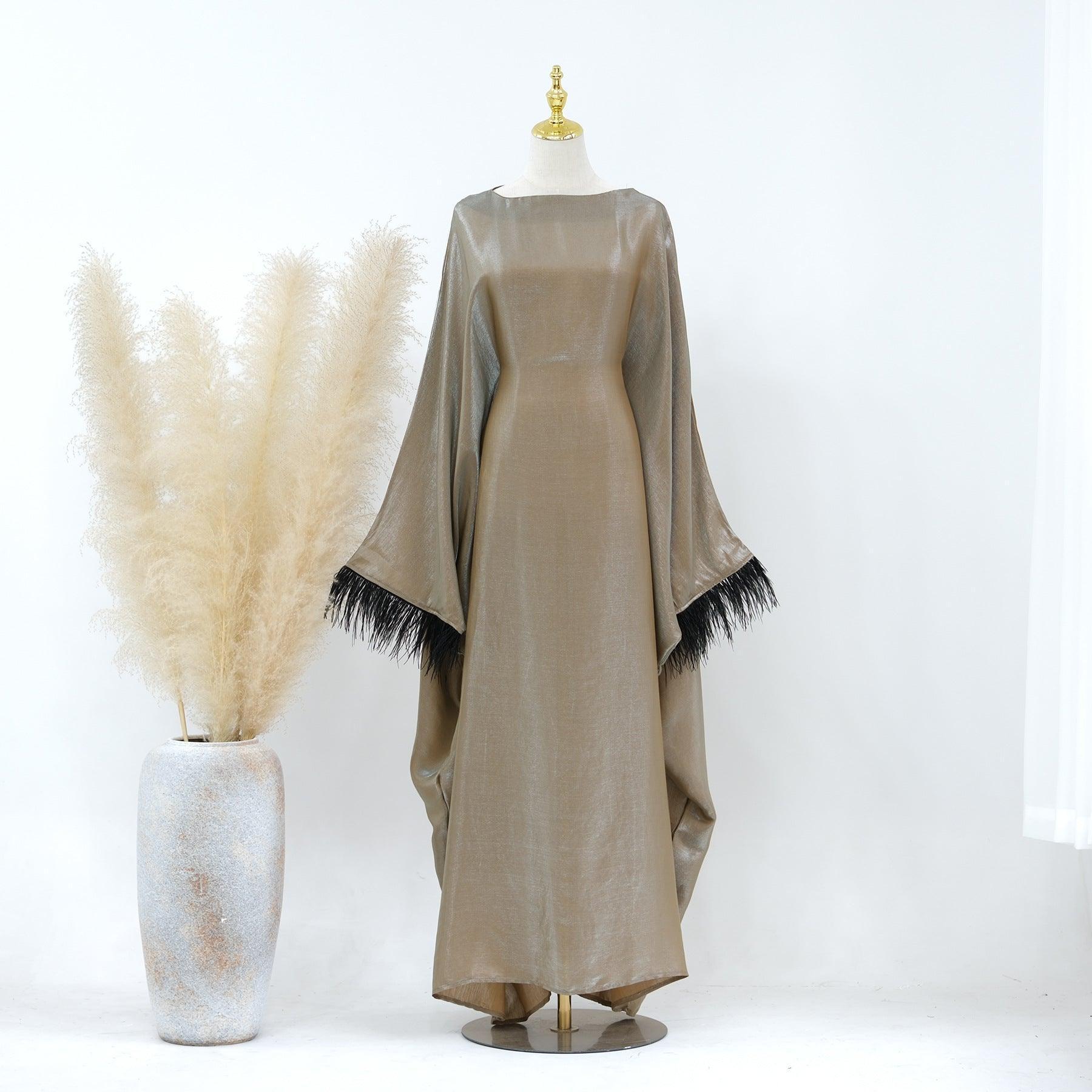 MA052 Party Feather Sleeves Abaya - Mariam's Collection