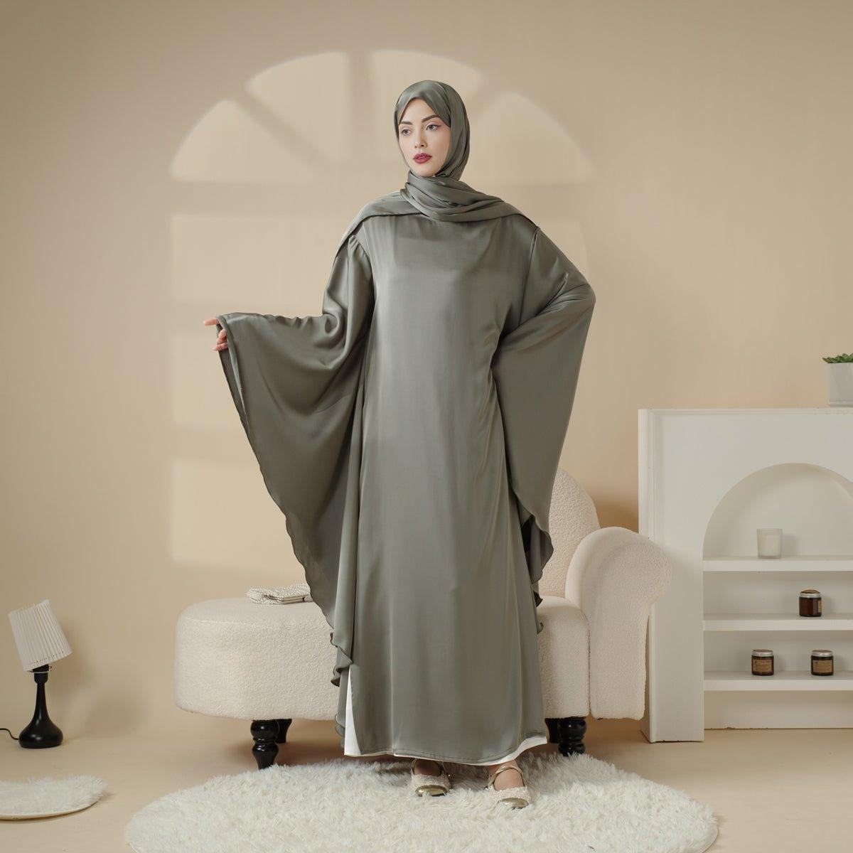 MA054 Luxury Satin Floaty Kaftan Abaya 2-Piece Set (Preorder) - Mariam's Collection