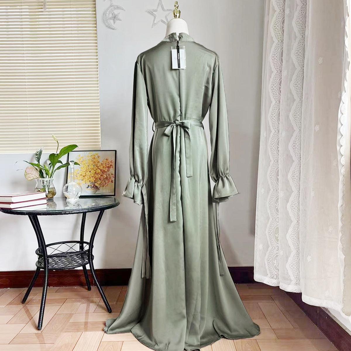 MA055 Butterfly Tie Elastic Sleeve A-Cut Abaya - Mariam's Collection