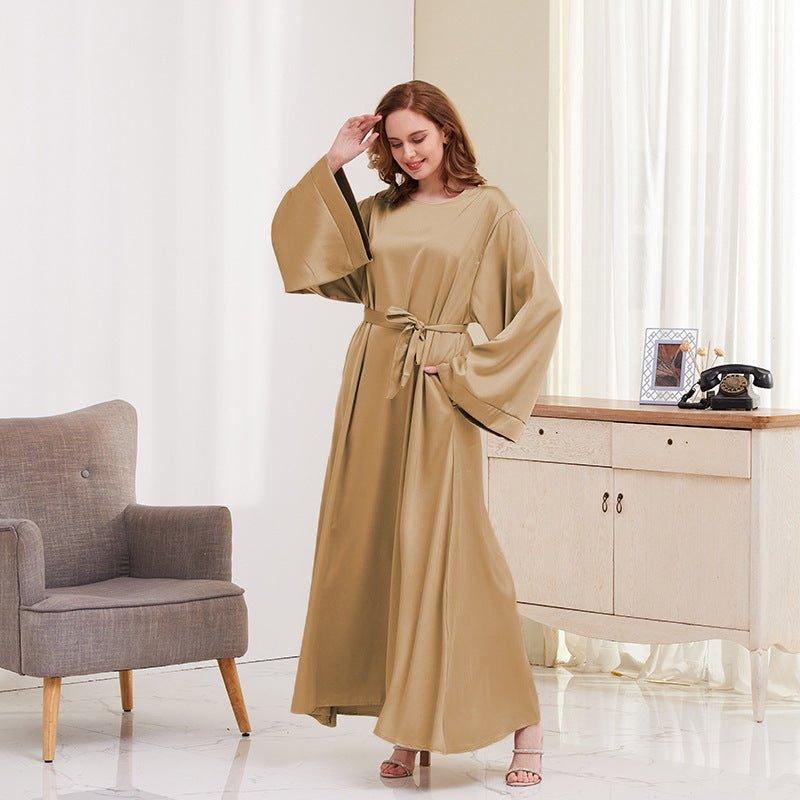 MA072 Solid Color Wide Sleeve Satin Abaya - Mariam's Collection