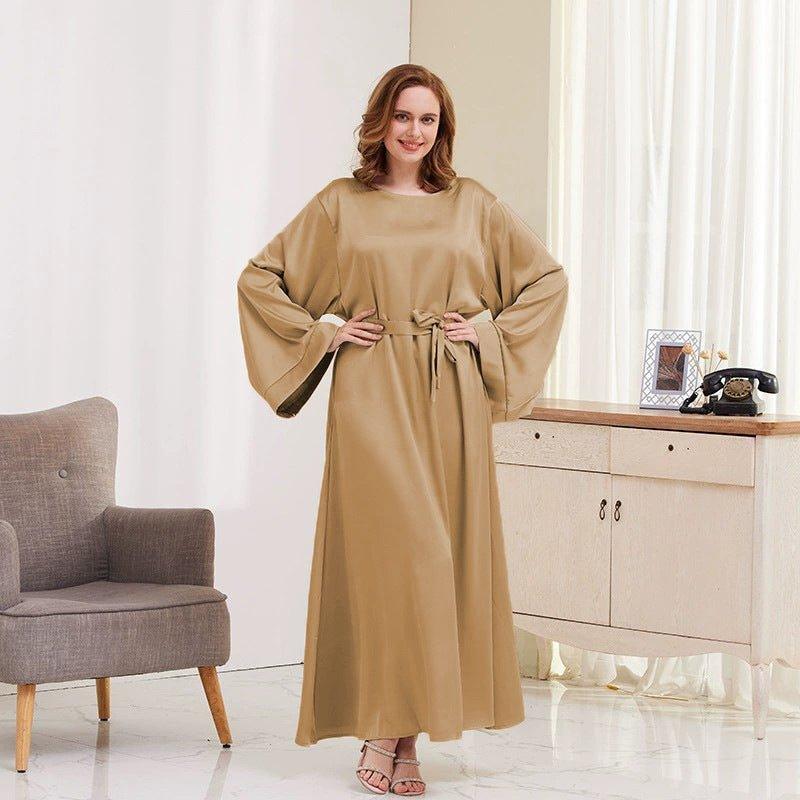 MA072 Solid Color Wide Sleeve Satin Abaya - Mariam's Collection