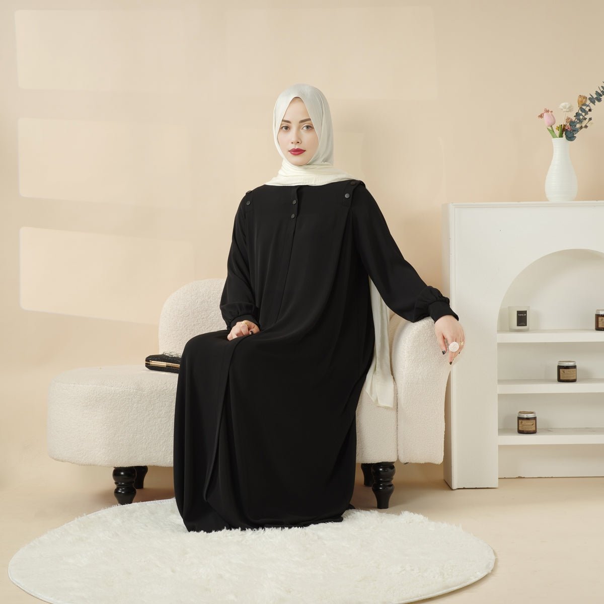 MA083 Macaron Color Shoulder Button Pullover Abaya - Mariam's Collection