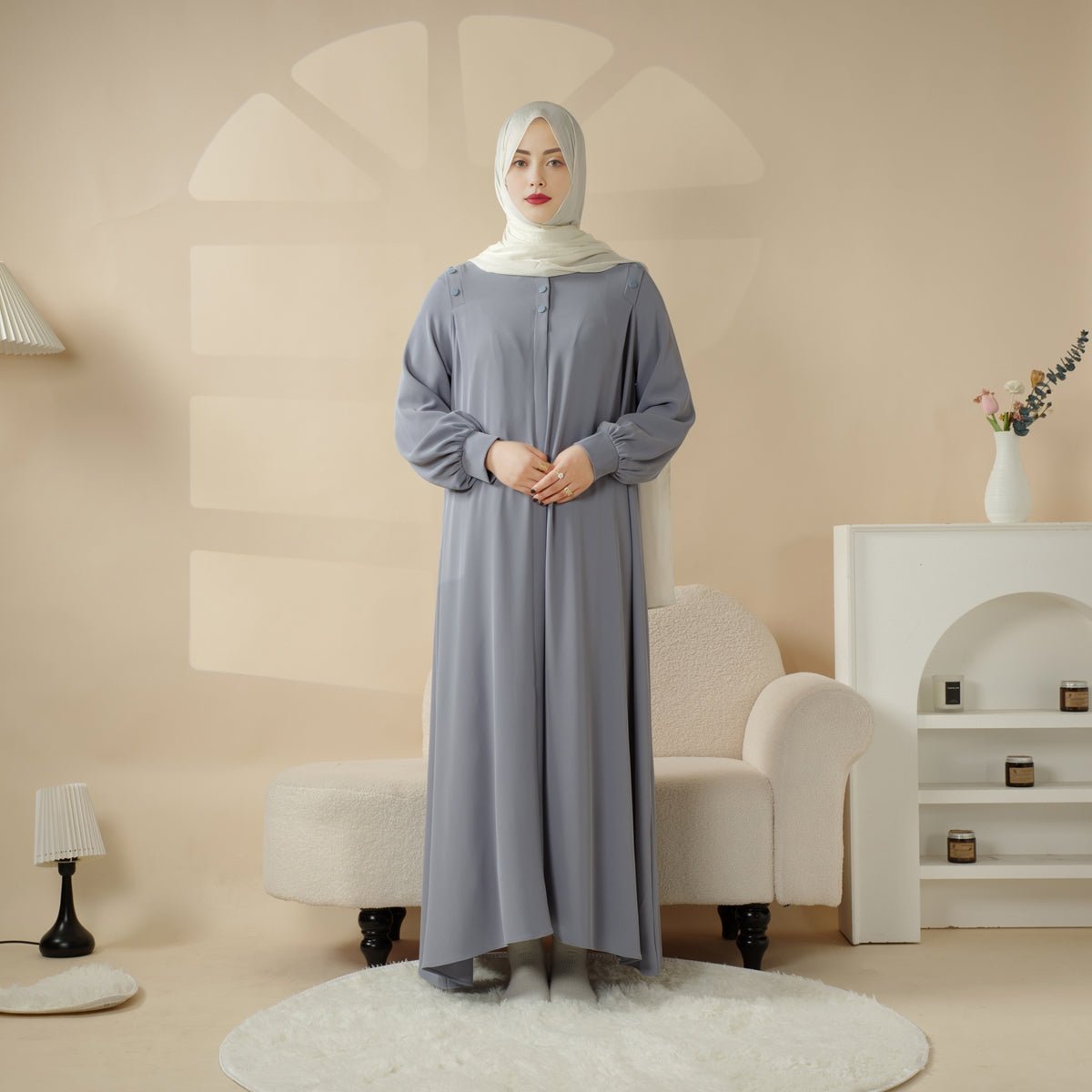 MA083 Macaron Color Shoulder Button Pullover Abaya - Mariam's Collection