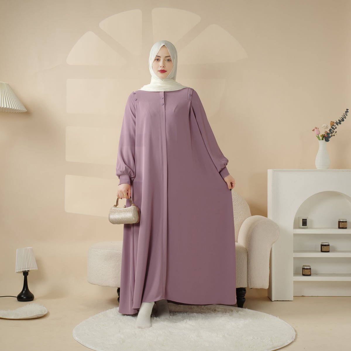 MA083 Macaron Color Shoulder Button Pullover Abaya - Mariam's Collection