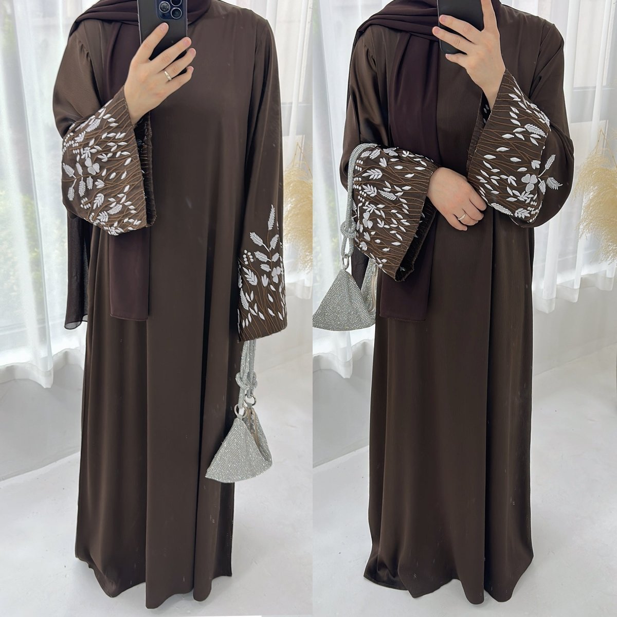 MA088 Embroidered with Leaves Elegant Abaya - Mariam's Collection