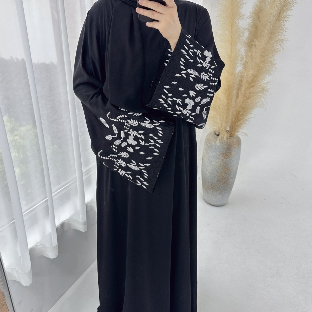 MA088 Embroidered with Leaves Elegant Abaya - Mariam's Collection