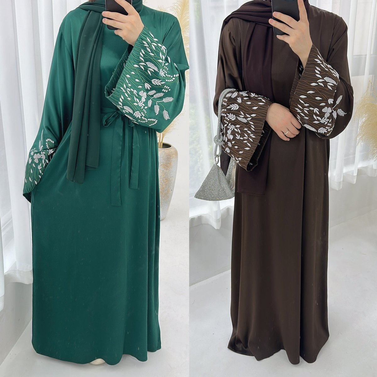 MA088 Embroidered with Leaves Elegant Abaya - Mariam's Collection