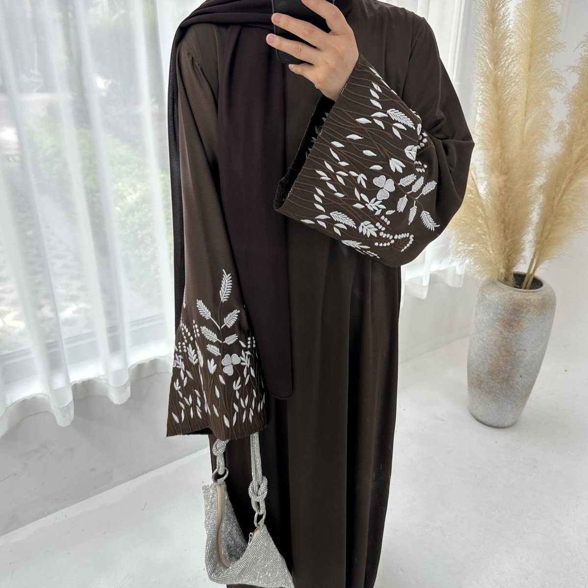 MA088 Embroidered with Leaves Elegant Abaya - Mariam's Collection